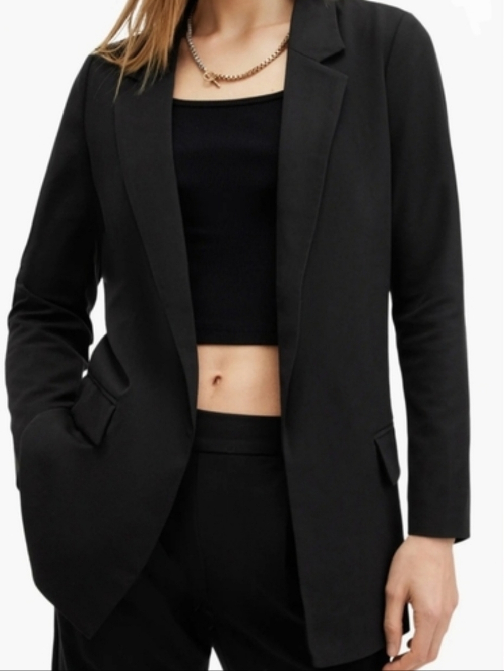 All Saints Black Blazer Aleida Blazer Open Front Pockets Casual Jacket